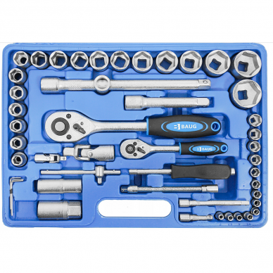 94 dalių 1/4", 1/2" galvučių ir antglių rinkinys BAUG 10