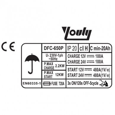 Įkroviklis paleidėjas akumuliatoriui YOULY 12/24V 480A 1000Ah 2